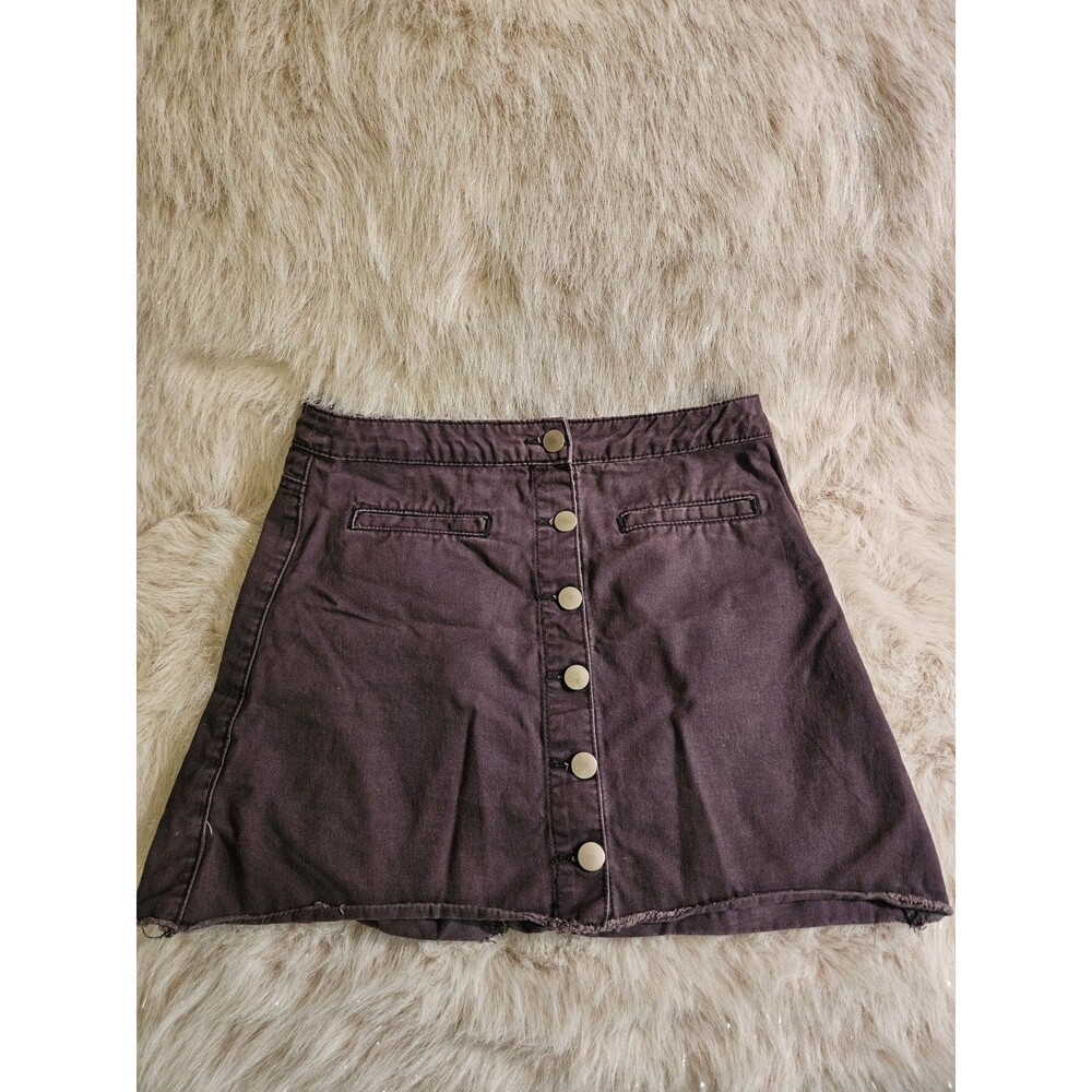 Forever 21 Purple Denim Button Front Mini Skirt Raw Hem Pockets Size Small S